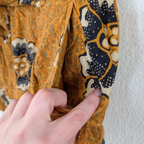 Anthropologie Kennedy Orange Floral Paper Bag Shorts Linen Blend Size L Boho - Picture 7 of 9